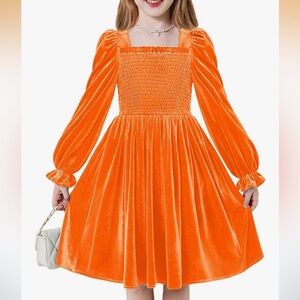 Amazon Kids velvet Dress - Vibrant Orange